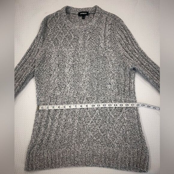 Express Gray Cable Knit Holiday Party Festive Mini Sweater Dress Size Medium - Picture 7 of 16